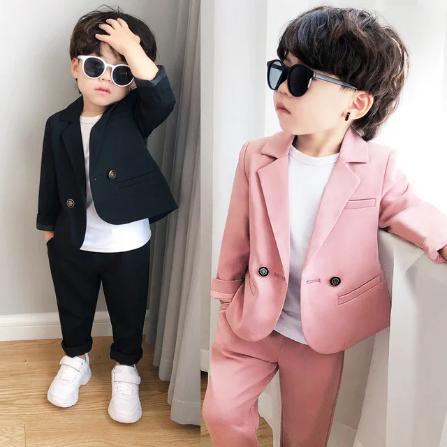 Korea Boys Formal Jacket+Pants 2Pcs Clothing Set Gentleman Kids Performance Tuxedo Dress Children Enfant Wedding Evening Suit