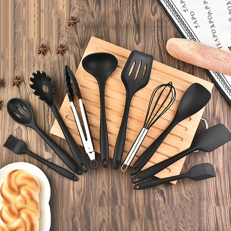 

Silicone Kitchen Utensils Sets 10piece Cooking Tools Spatula Soup Spoon Ladle Pasta Colander Non-stick Ladle Egg Beaters Shovel