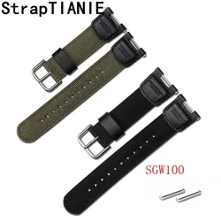 Nylon Leather Strap for Casio SGW-100 SGW100 SGW200 Men Sport Replace Band Stainless Steel Buckle Watch Accessories Army Green