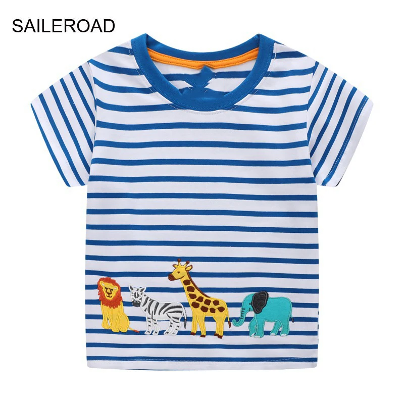 SAILEROAD 2024 New Summer Kids Animals Printed T Shirt Cotton Short Sleeve Cartoon T-shirts For Boys Tee Tops Children Clothes