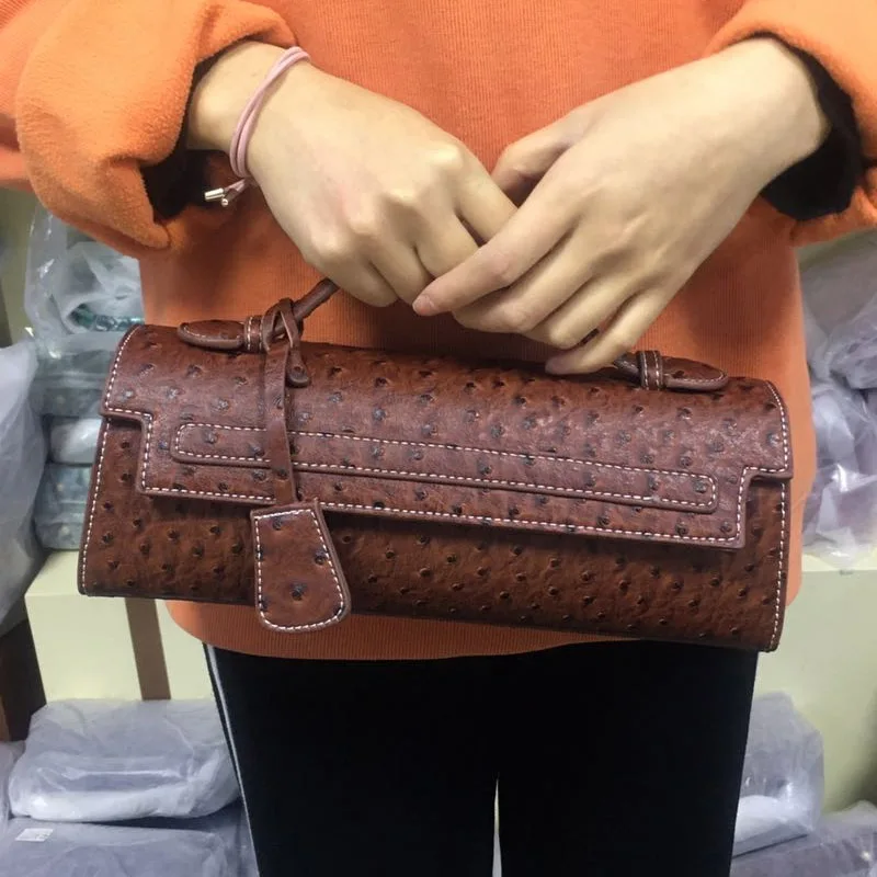 Classic Elegant Ostrich Women Clutch Bag Python Handbags Ladies Tote Bag Fashion  Tote Purse Female Messenger Shoulder Bag