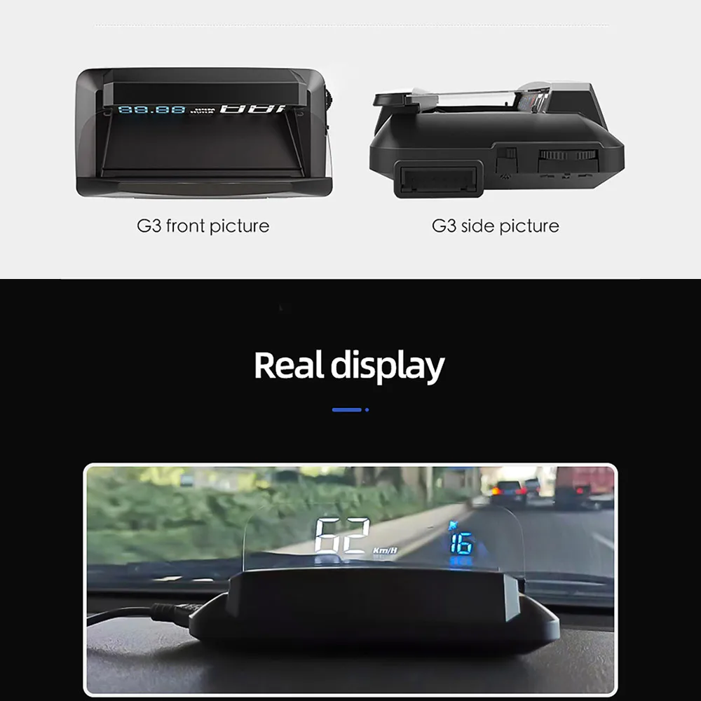 جهاز عرض Vjoycar مزود بمرآة HUD وعرض علوي للسيارة جهاز عرض رقمي للسرعة OBD2 جهاز عرض السرعة القصوى HUD جهاز قياس السرعة القصوى KMH ميل في الساعة مزود بنظام تحديد المواقع