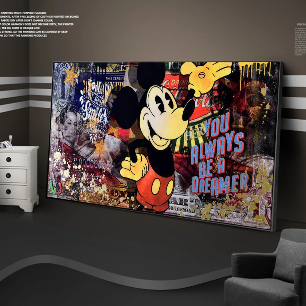 

Disney Mickey Mouse Money Graffiti Art Posters and Prints Dollar Street Art Paintings on the Wall Art Pictures Home Decor Cuadro