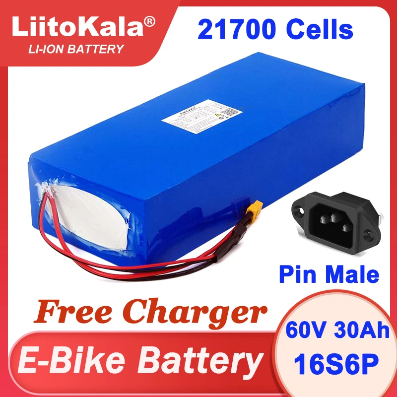 LiitoKala 36V 48V 60V 30AH baterai 21700 baterai Lithium Pack 1000w pengisi daya Gratis 42V 54.6V 67.2V