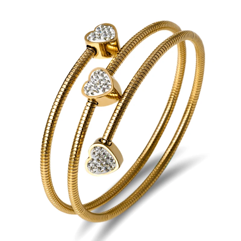 

Elegant Heart Crystal Wire Bangles & Bracelet Women Jewelry Stainless Steel Charm Cuff Bangle Bijou Gift Adjustable