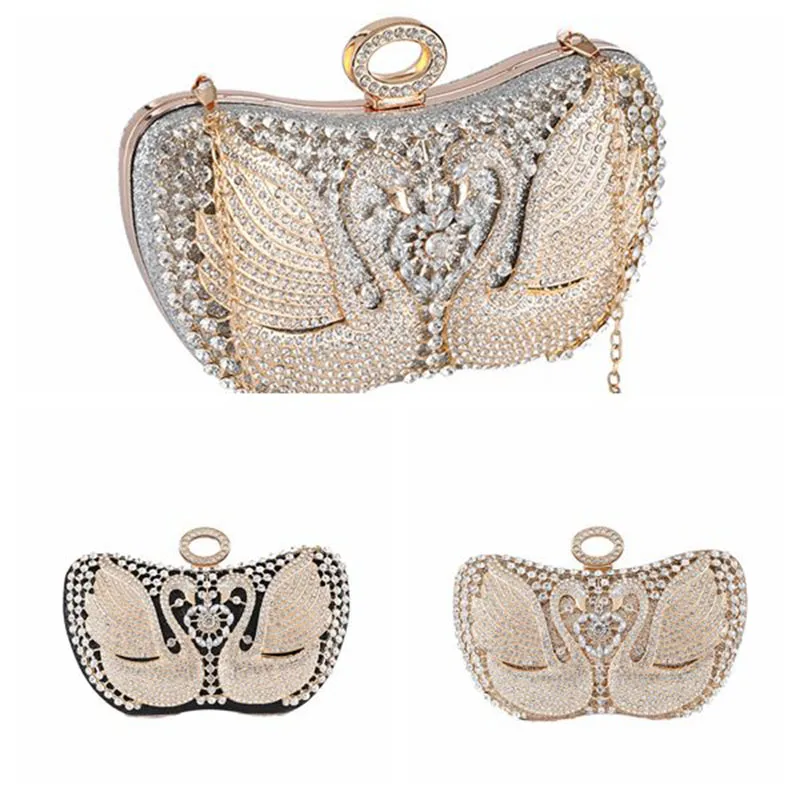 

Fashion Women's Diamond Banquet Bag High Quality Shoulder Messenger Evening Bag Ladies Luxury Swan Shape Cosmetic Clutch Handbag