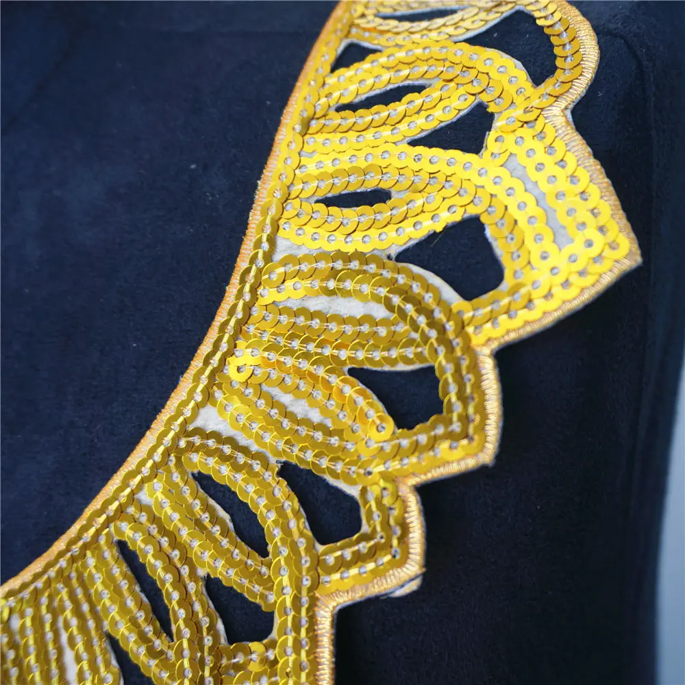 Gold Sequin Fabric Collar Embroidered Gown Appliques Trims Baroque Iron Sew On Patch For Wedding Decoration Dress DIY