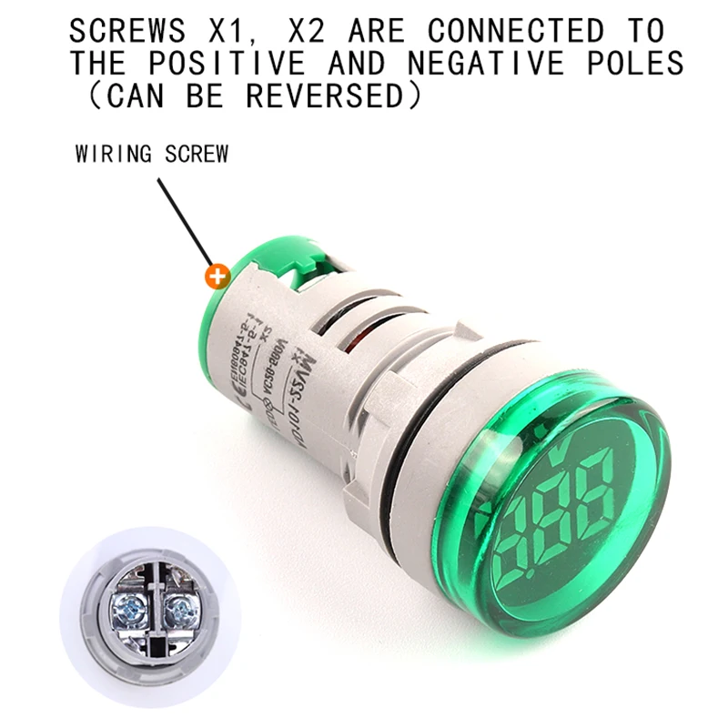 22mm DIY Mini Small Digital Voltmeter Round AC20-500V/DC5-60V Voltage Tester Meter Monitor Power LED Indicator Pilot Lamp Light