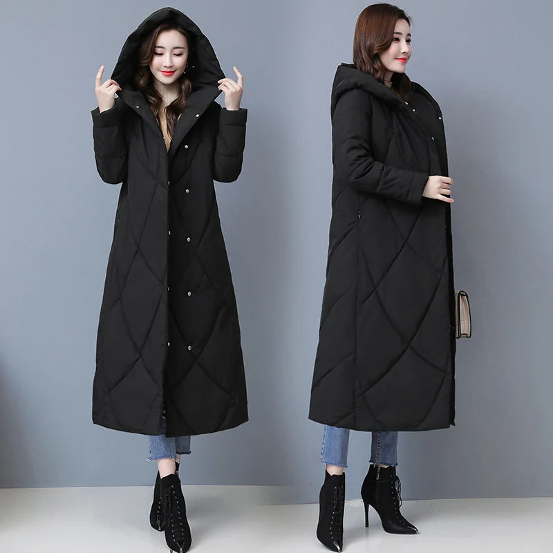 Women Down Parka Women\'s 2024 Winter New Loose Cotton Padded Coat Long Knee Length Down Cotton Jacket Woman Plus Size 6XL Jacket