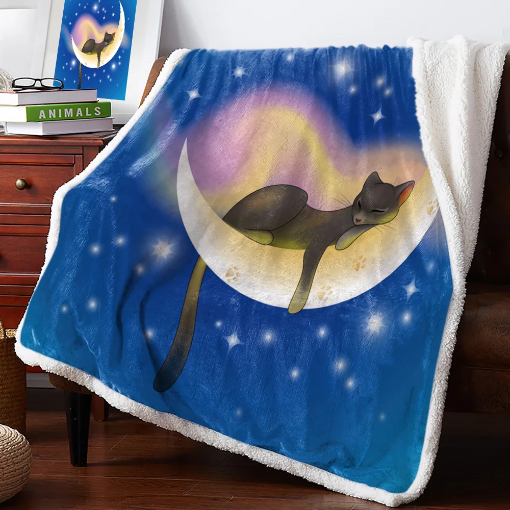 Moon Cat Stars Cute PetNew Winter Warm Blanket Office Plush Blanket Bedspreads Quilt Drop Ship