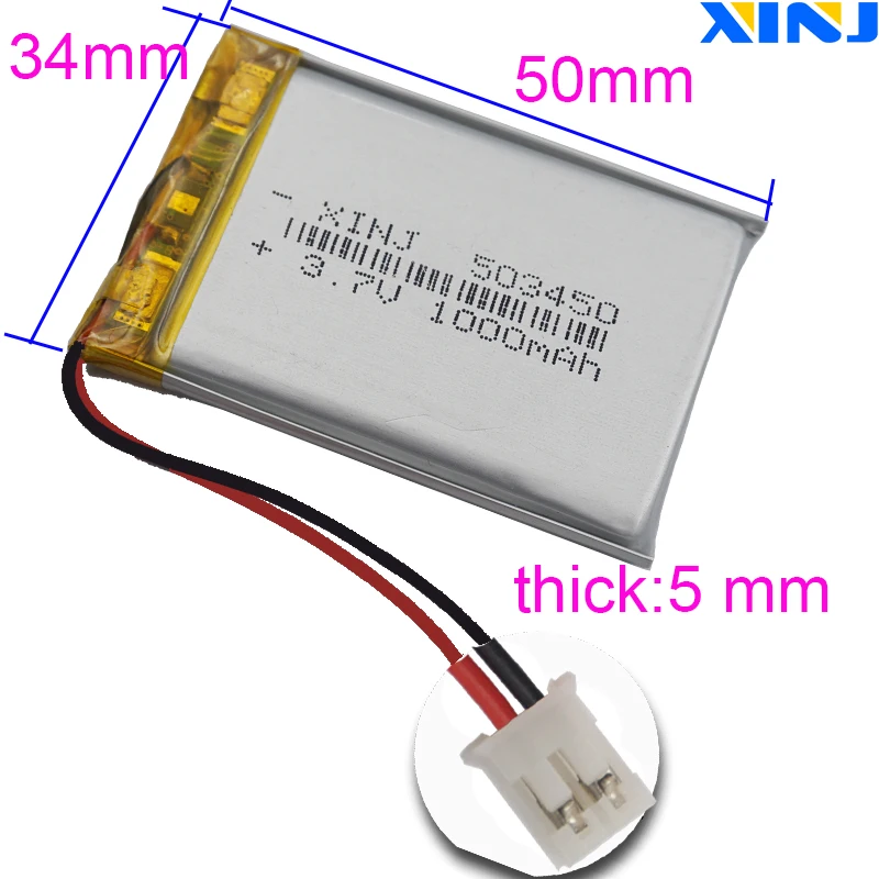 Литий-полимерный литий-полимерный аккумулятор 3,7 В, 1000 мАч, 3,7 Втч 503450   JST-PH 2,0 2-контактный разъем для записи, ручки, записывающего устройства, автомобильной камеры, Mp5 PAD GPS