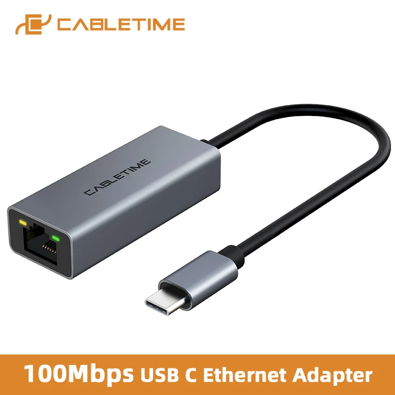 CABLETIME USB C to LAN Ethernet Adapter 100Mbps RJ45 for Macbook Air iPad Pro Type C Ethernet USB RJ45 C360