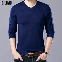 New Fashion Brand Knitted Pullover Mens V Neck Sweater Preppy Solid Color Slim Fit Autum Casual Jumper Top Quality Clothes Men