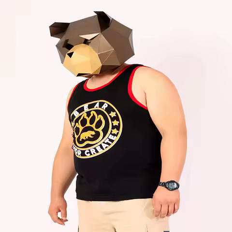 Cute Bear Claw Paw Tank Tops, Men's Plus Size Cotton Undershirt, Gay Bear Male Vest, XL 2XL 3XL 4XL 5XL