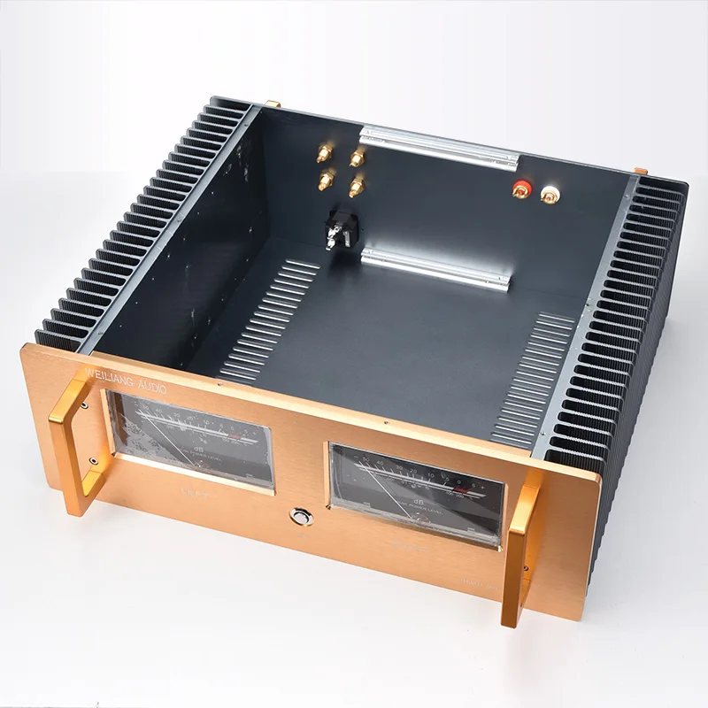 NEW molder A60 modified type full aluminum power amplifier case with  VU meter golden color front panel