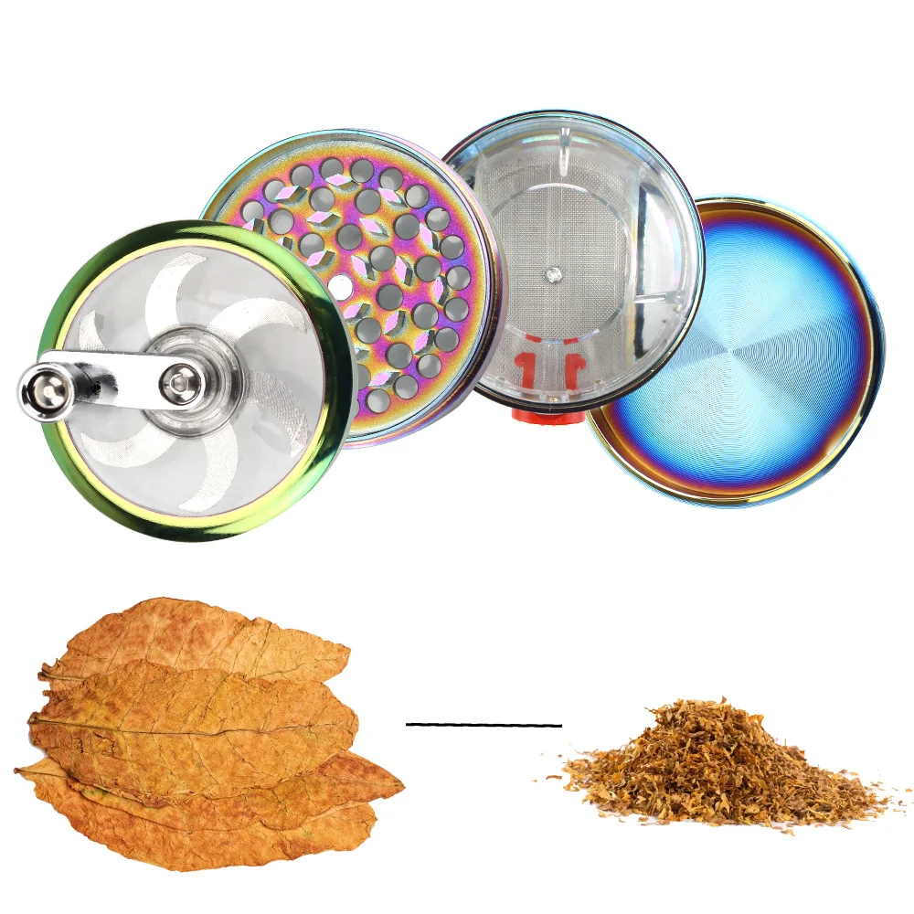 With Drawer Smoke Crusher 4 Layers Herb Grinder Hand Cranked Clear Top Grinder Crusher Crank Pollinator Spice Grinder