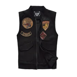 Spring Autumn Hot New 2022 Black Solid Color Denim Vest Men's Punk Rock Style Waistcoat Motorcycle Sleeveless Jacket Size M-5XL