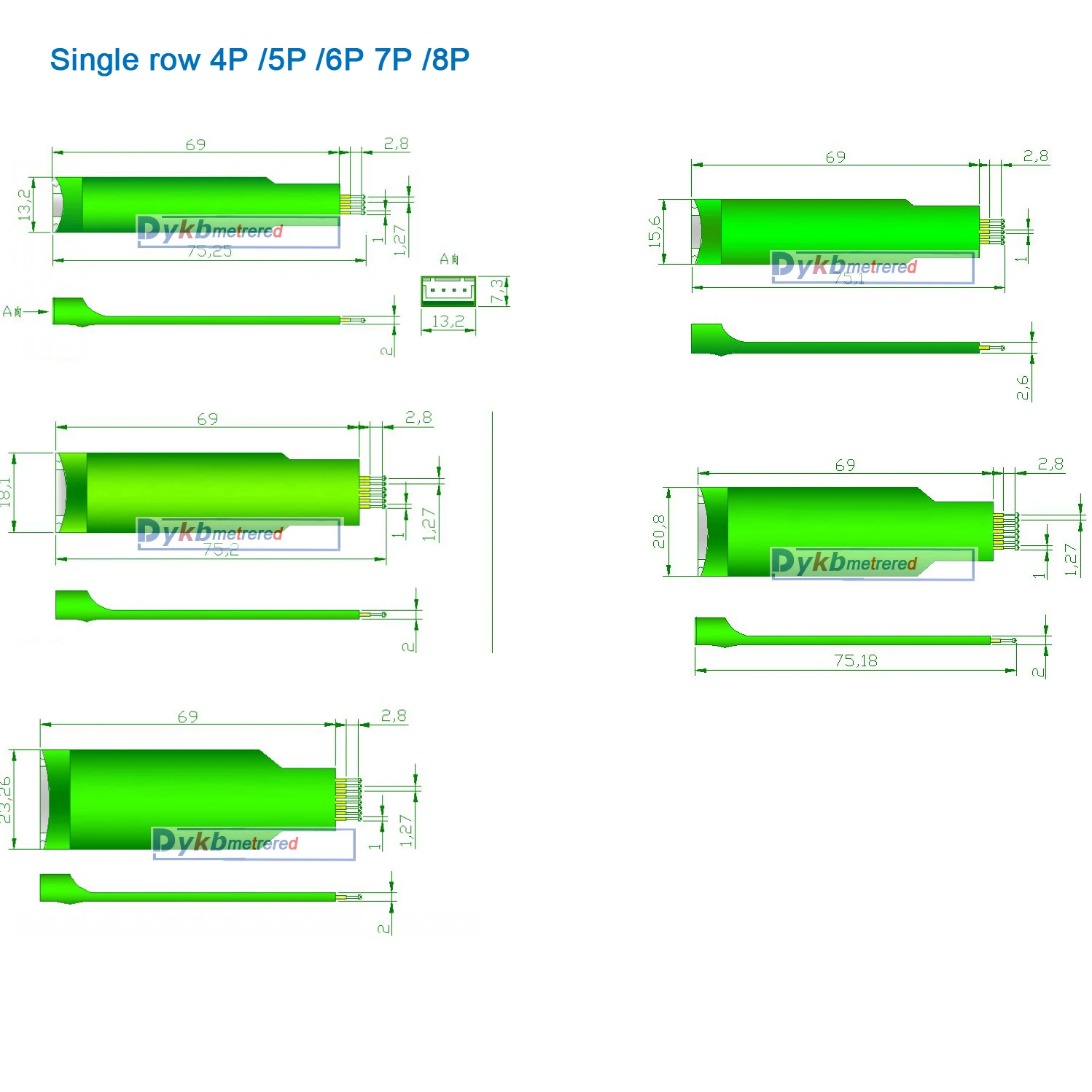 DYKB Handheld Pitch 1.27MM 4P / 5P / 6P / 7P/ 8P PIN test Burning pin Debug Download Program ARM JTAG Burn pin