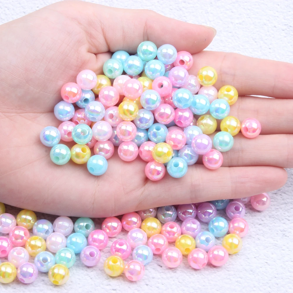 

6 8 10mm 500g Resin Round Imitation Beads AB Colors With Hole Loose Craft Pearls For Sew On Clothes Bags Shoes Backpack Supplies