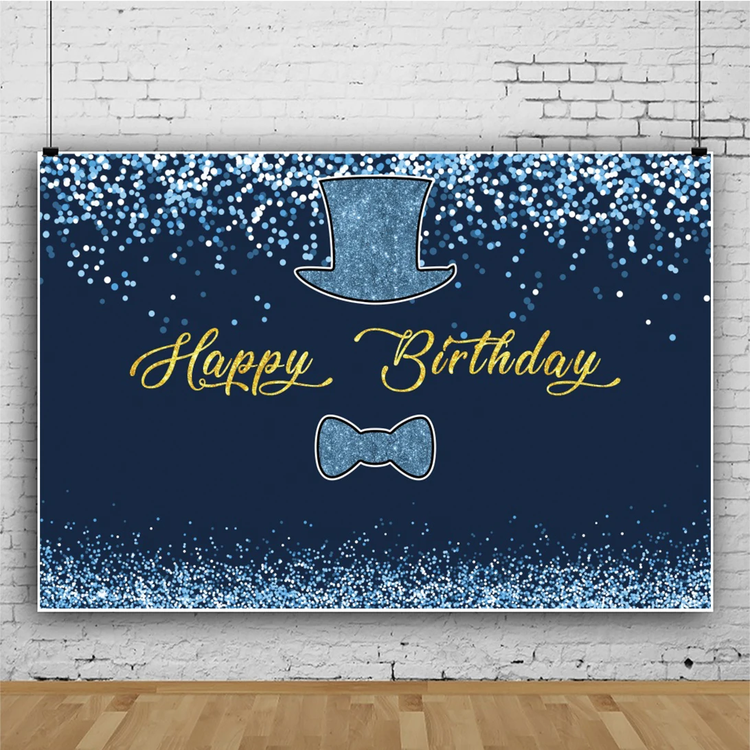 Laeacco Blue Glitters Dots Happy Birthday Party Customized Banner Poster Baby Child Photozone Photo Background Photo Backdrops