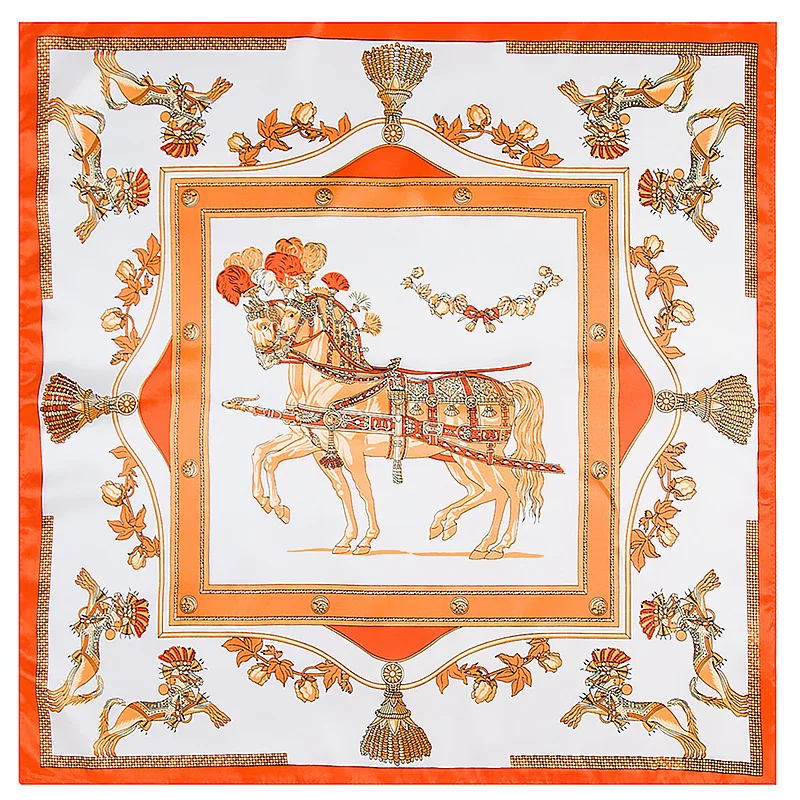 Europa 60Cm Nieuwe Vervoer Keten Oorlog Paard Vrouwen Imitatie Zijde Business Leisure Kleine Sjaal Multifunctionele Kleine Vierkante Handdoek
