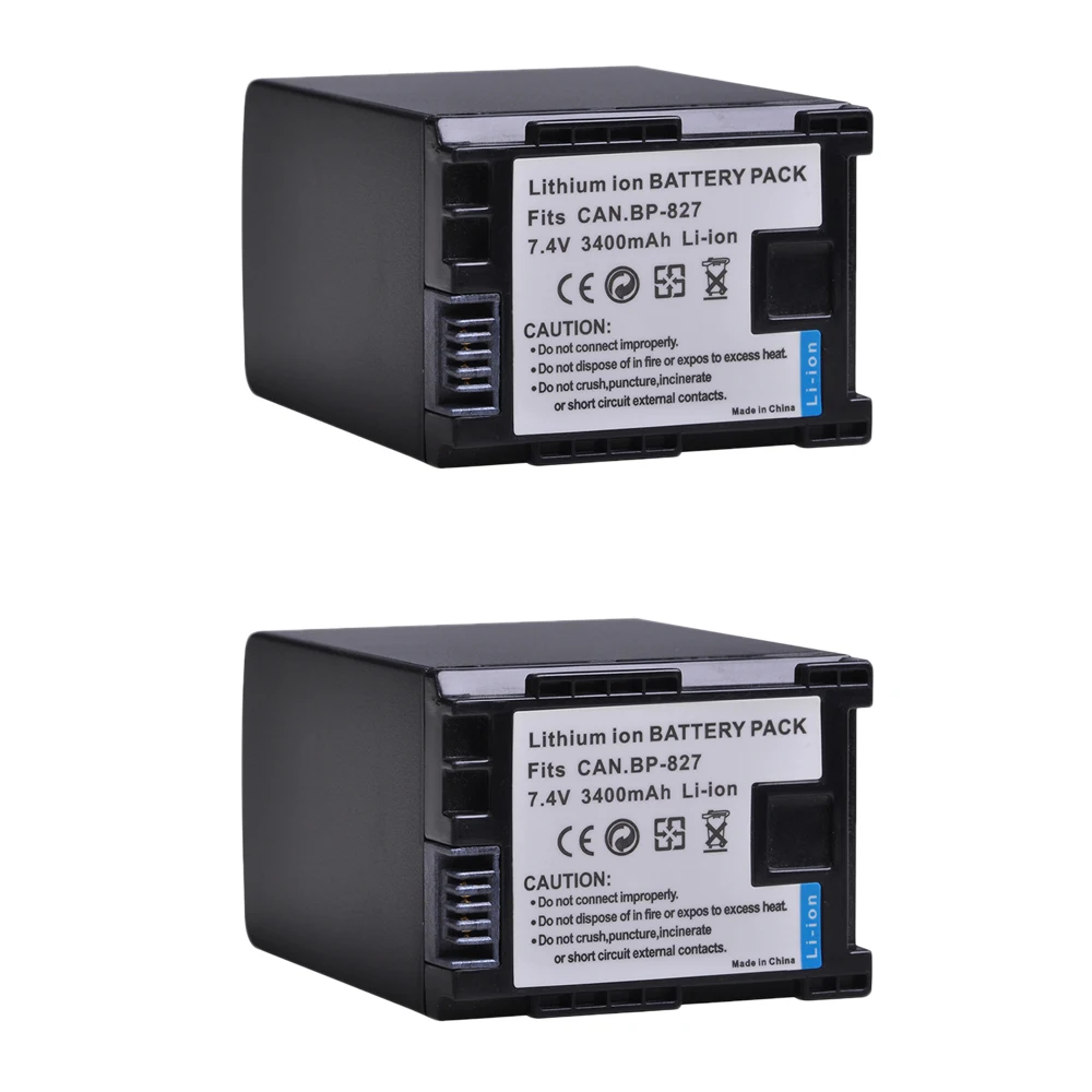 2Pcs 3400mAh BP-827 BP827 BP-808 BP-809 BP-819 Battery for Canon HG31 XA10 HF20 HF10 HF100 HF100E HG20 HG21 HF11 HFS100, BP 827