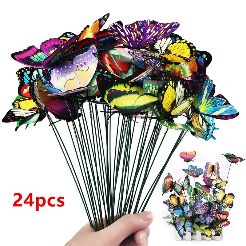 

24Pcs Butterflies Garden Yard Planter Colorful Whimsical Butterfly Stakes Decoracion Outdoor Decor Flower Pots Decoration