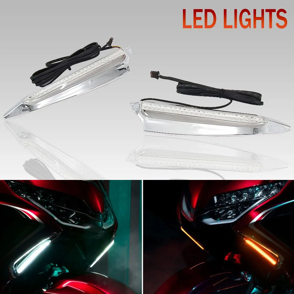 Chrome or Black For HONDA Gold Wing 1800 GL1800 F6B 2018 2019 2020 2021 Motorcycle Front Lighted Vent Trim LED Turn Signal Kit