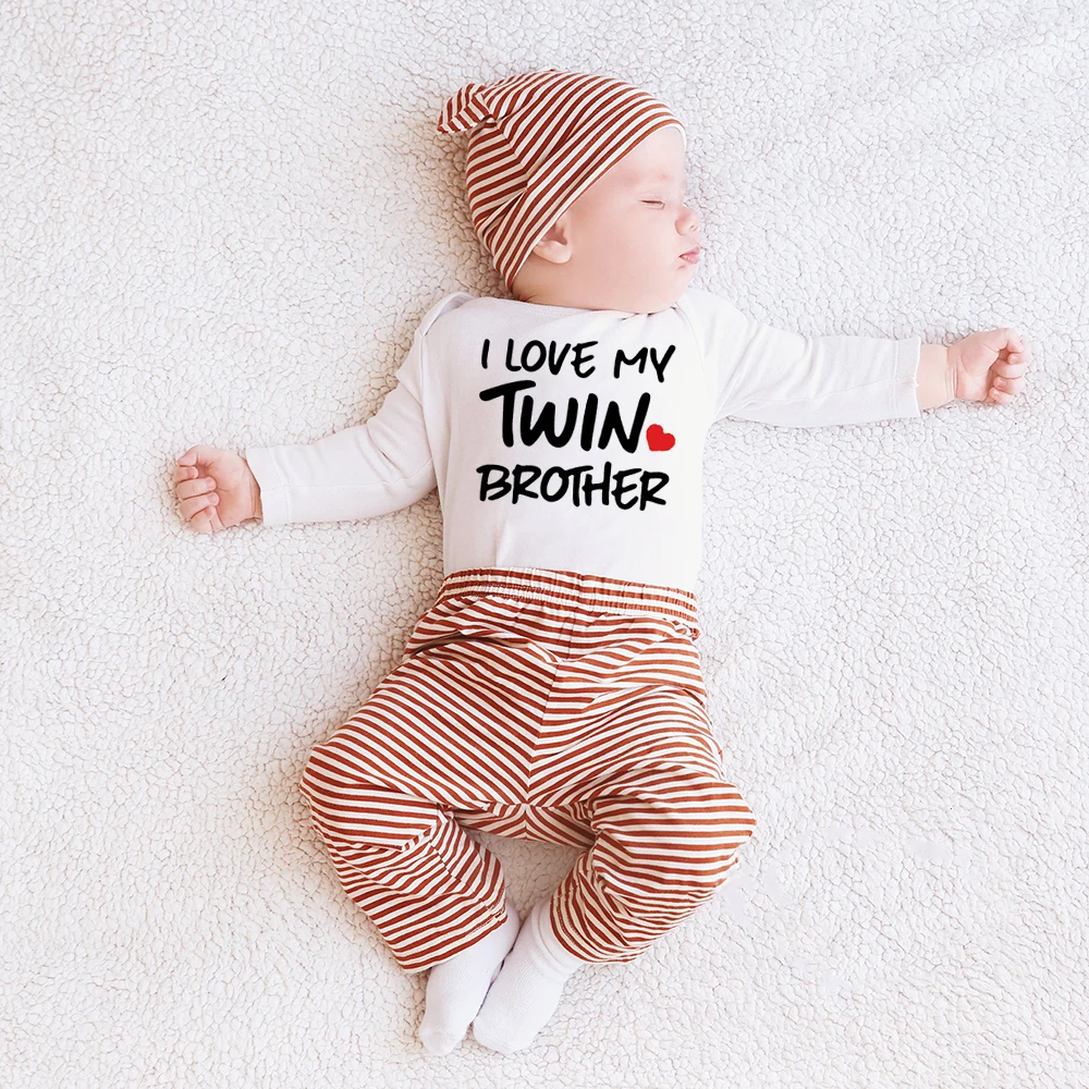 Newborn Infant Baby Boy Girls Bodysuit TWIN SISTER TWIN BROTHER Printing Jumpsuit Clothes Outfits Baby Twin Shower Gift