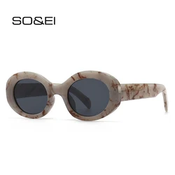 SO&EI Fashion Oval Women Sunglasses Shades UV400 Brand Designer Men Retro Round Leopard Sun Glasses
