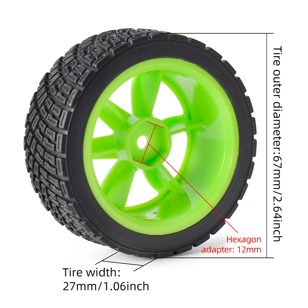 Austar 4PCS 12mm Hex 67mm RC Car Rubber Tires Wheel Rim for 1/10 Rolly HPI WR8 HSP 94177 WLtoys 1/14 144001 RC Car Green