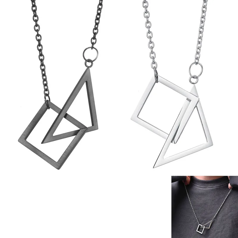 Stainless Steel Geometric Pendant Inverted Triangle Necklace for Men and Boys Charm Punk Hip Pop Jewelry