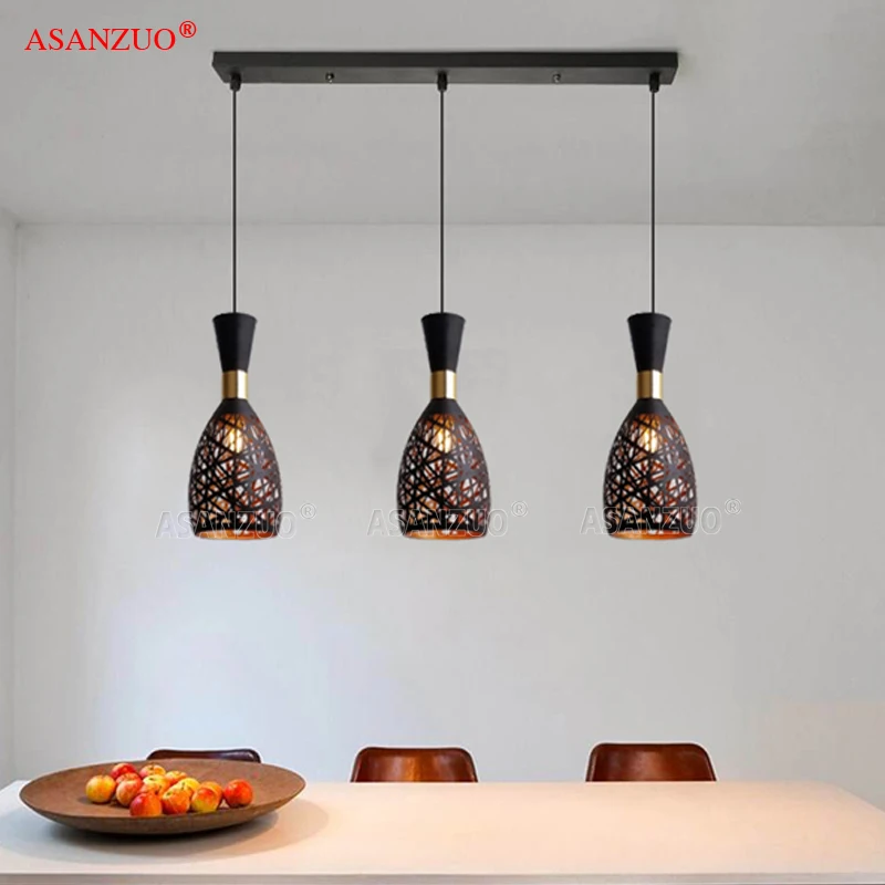 Black Gold hollow Metal Cage Pendant Lights Nordic Dining Room Hanging Lamp Bar Cafe creative Vintage light fixtures E27