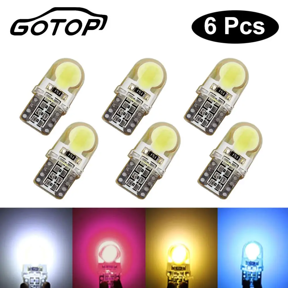 6pcs T10 Led Bulb 191 168 W5W Led Lamp 8SMD COB Chips Silica Cold White Super Bright Led Parking Bulb Auto Wedge Clearance Lamp