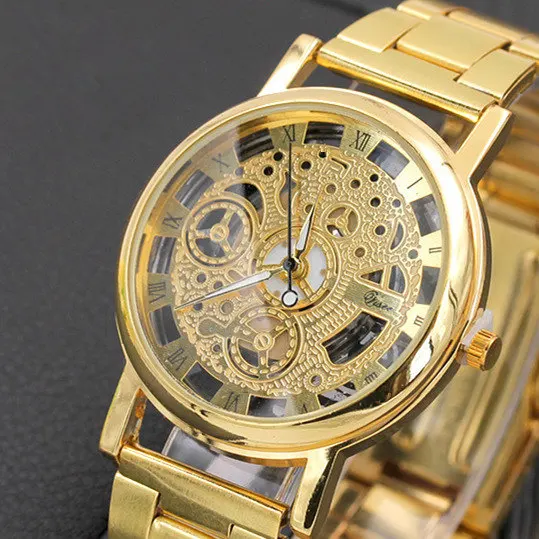 Luxury Men Gold Watches Fashion Creative Watches Hollow Transparent Watches Stainless Steel Quartz Mens Watches reloj hombre