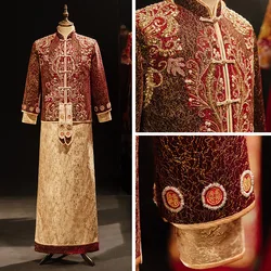 Red Long Sleeve Groom Toast Clothing Chinese Groom wedding Dragon Robe Men Jubilant Costume Tang Suit Wedding Traditional Gown