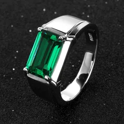 Solitaire Male Emerald Engagement Promise ring 925 Sterling silver Party Wedding Band Rings for Men Finger Jewelry