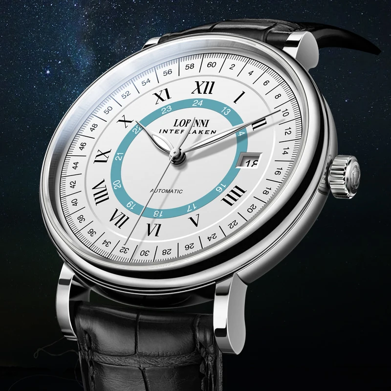LOBINNI Элитный бренд Seagull Автоматический механический механизм Watah Мужские наручные часы из натуральной кожи с сапфировым стеклом Водонепроницаемые мужские часы