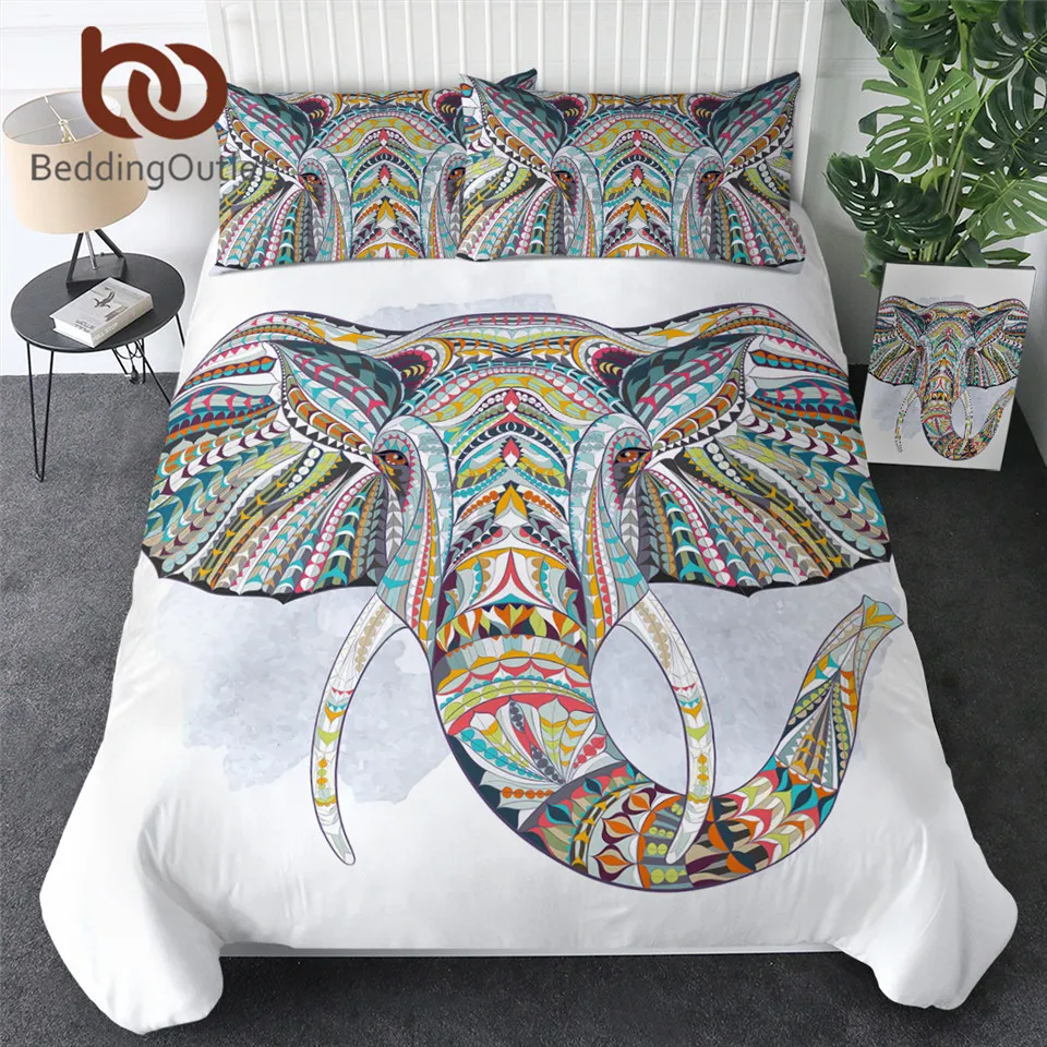 

BeddingOutlet Elephant Owl Bedding Set Bohemia Geometric Duvet Cover with Pillow Case 3pcs Colorful Print Bed Set Cover