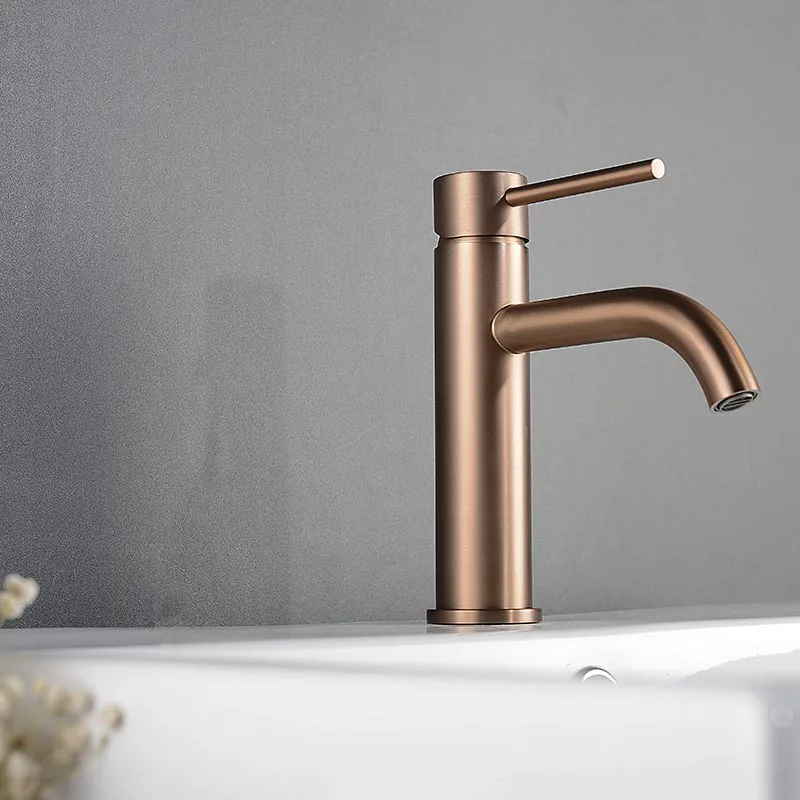 Bathroom Sink Faucet Deck Mounted Single Hole & Handle Cold And Hot Water Mixer Tap Brushed Rose Gold/Black/Brushed Gold