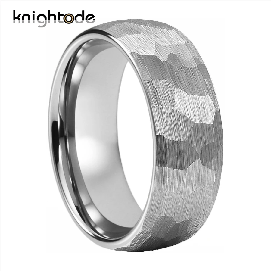 6mm 8mm Multi-Faceted Hammered Original Color Tungsten Carbide Wedding Band Couple Engagement Ring Gift Dome Brushed Comfort Fit