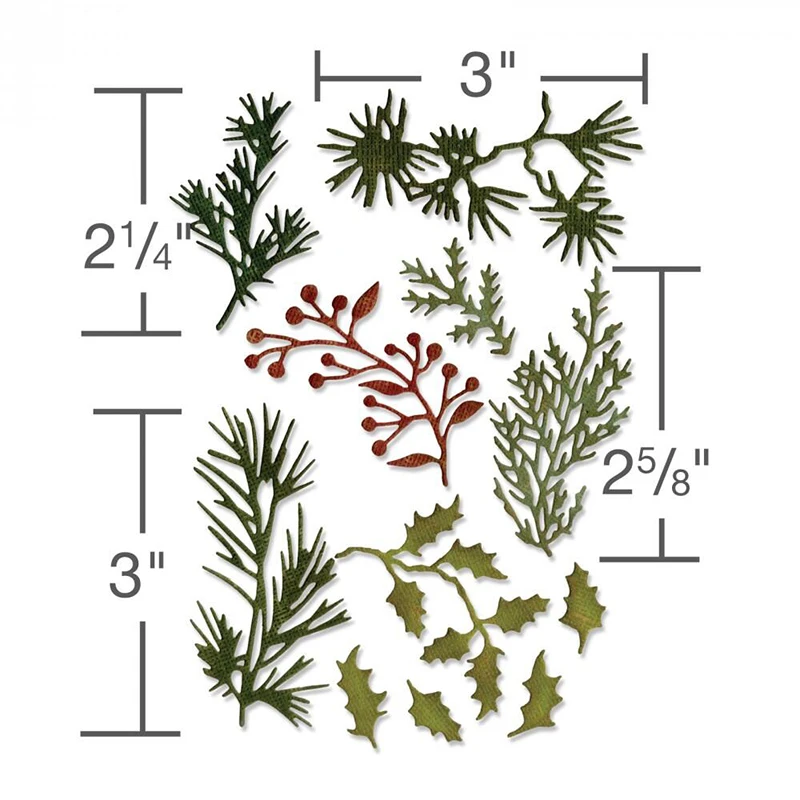 2024 New Arrival Christmas Pine Leaves Stems Metal Cutting Dies for Scrapbooking Knife Mould Blade Punch Stencil Card Making