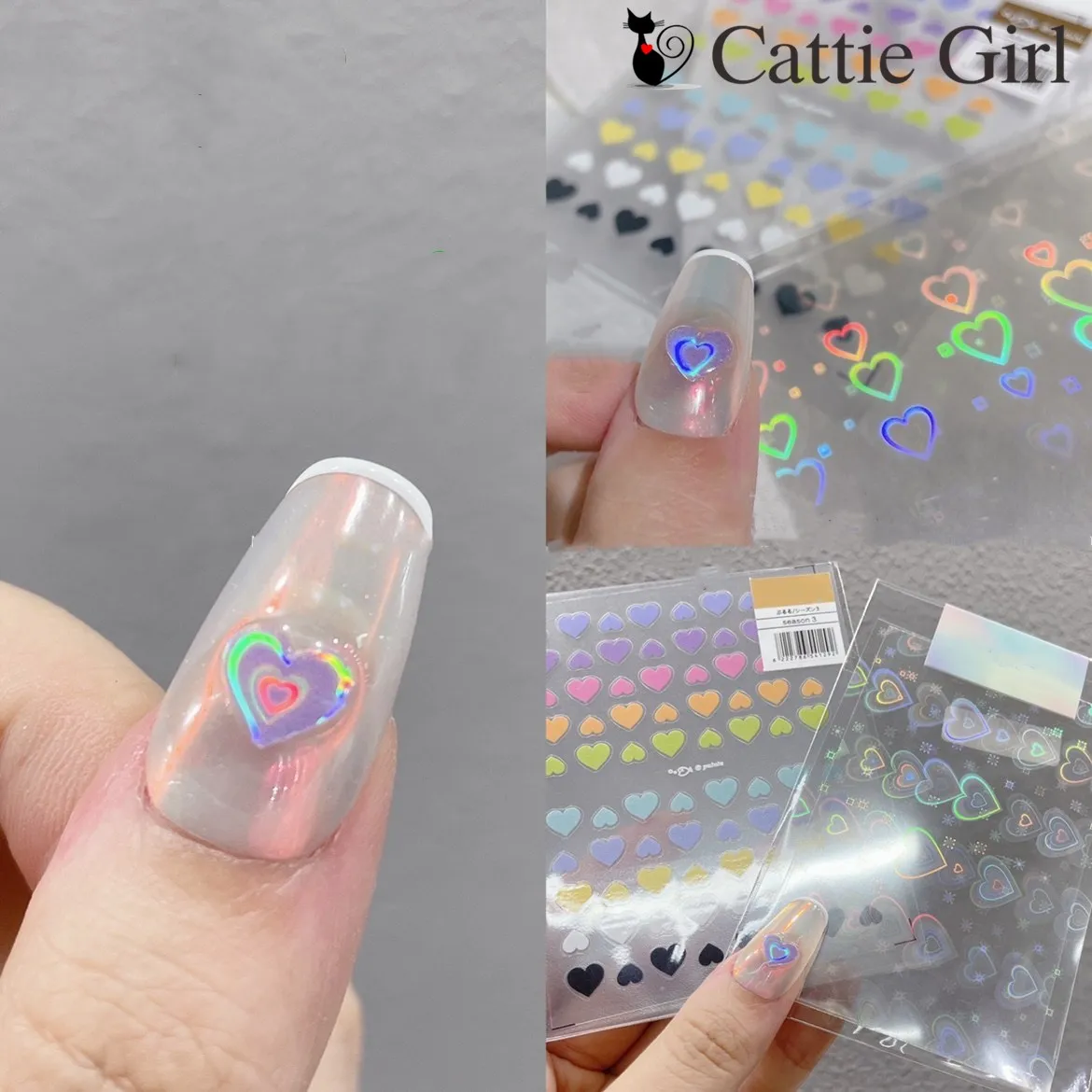 2Pcs  Aurora Laser Heart  Firework Nail Art Sticker 3D  Nail Glass Nail Adhesive Decals  Manicure DIY Metal Nails Design