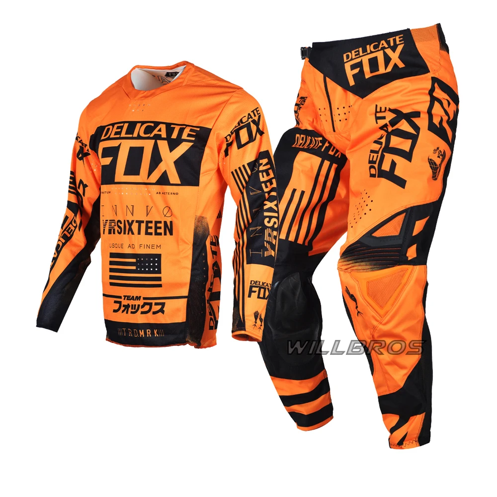 

Delicate Fox Union Gear Set Combo Motocross Jersey Pants Moto Cross Outfit Enduro Suit Cycling Motorcycle Orange Kits Men