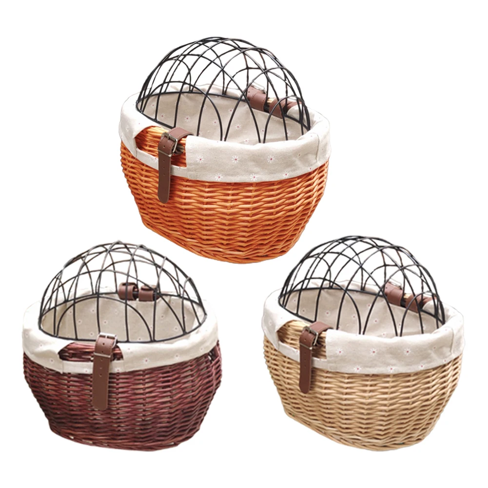 Cat Dog Bicycle Front Handlebars Basket Pets Seat Handwoven Wicker MTB Road Bike Basket Pet Cat Dog Carrier Cycling Accessories