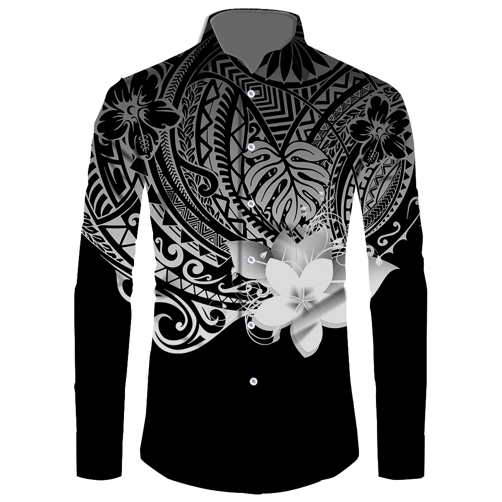 

6XL Polynesian Mens Viking Clothes Hawaiian Tatto Samoan Design 2021 Autumn New Top Black White Grey Retro Tribal Island Wear