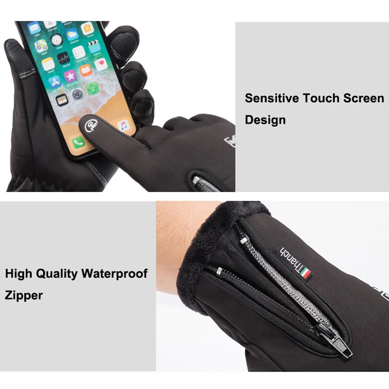 Winter Cold-proof Unisex Waterproof Winter Gloves Cycling Fluff Warm Gloves For Silicone Touchscreen Windproof Non-slip Gloves