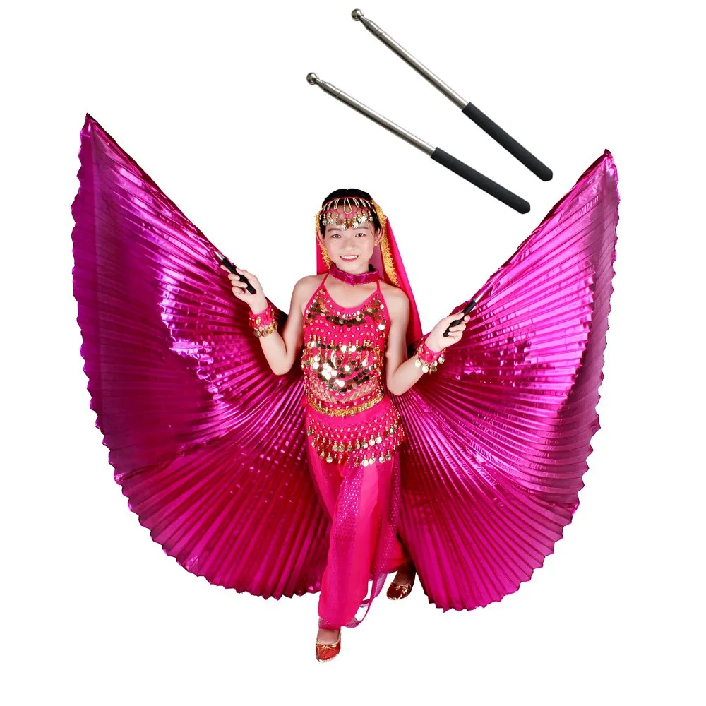 Belly Dance Costumes Wings Kids Bellydance Adult Bollywood Belly Dancing Angle Wings Gold Girls Children 11 Colors with Sticks