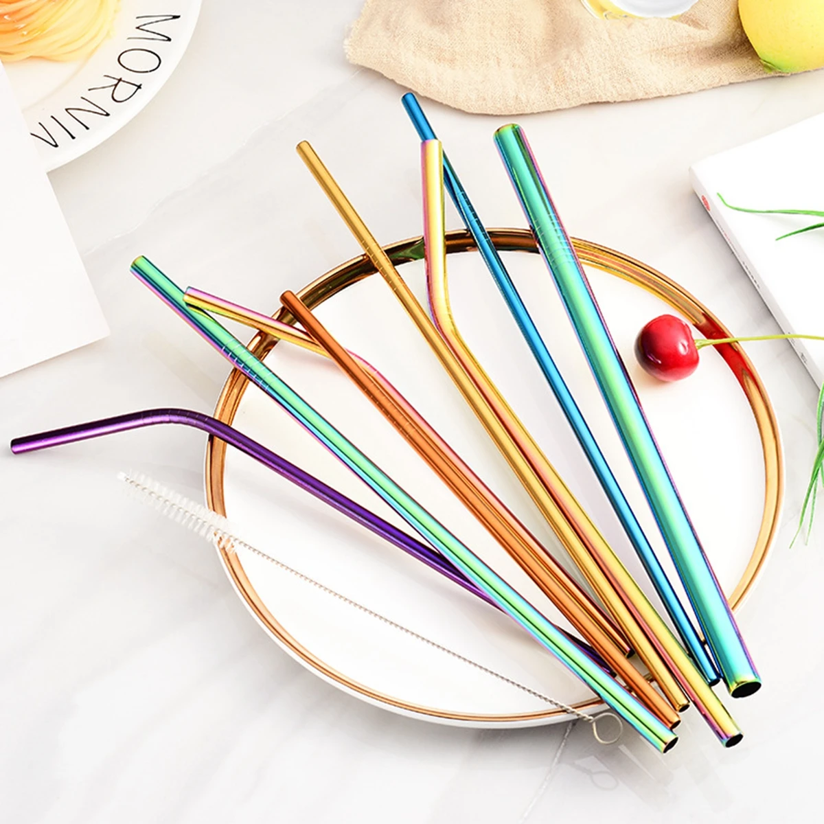 1pcs 304 Stainless Steel Straw Reusable Metal Drinking Straws with Cleaning Brush Eco-Friendly Cocktail Straws Bar Accessory