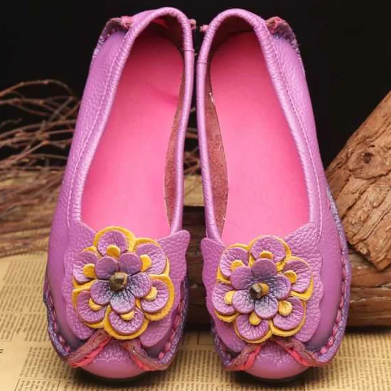 Ethnic Style Handmade Flower Girls Shoes  Fashion  Breathable  Genuine Leather  Women  Flats In Outdoor 2021